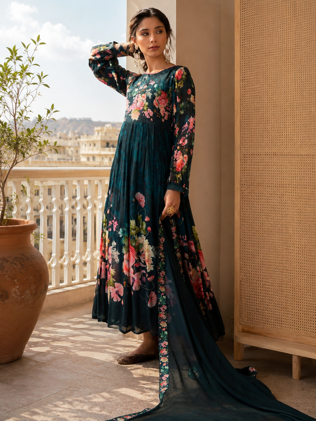 Women's Silk Blend Teal Stitched Kurta set