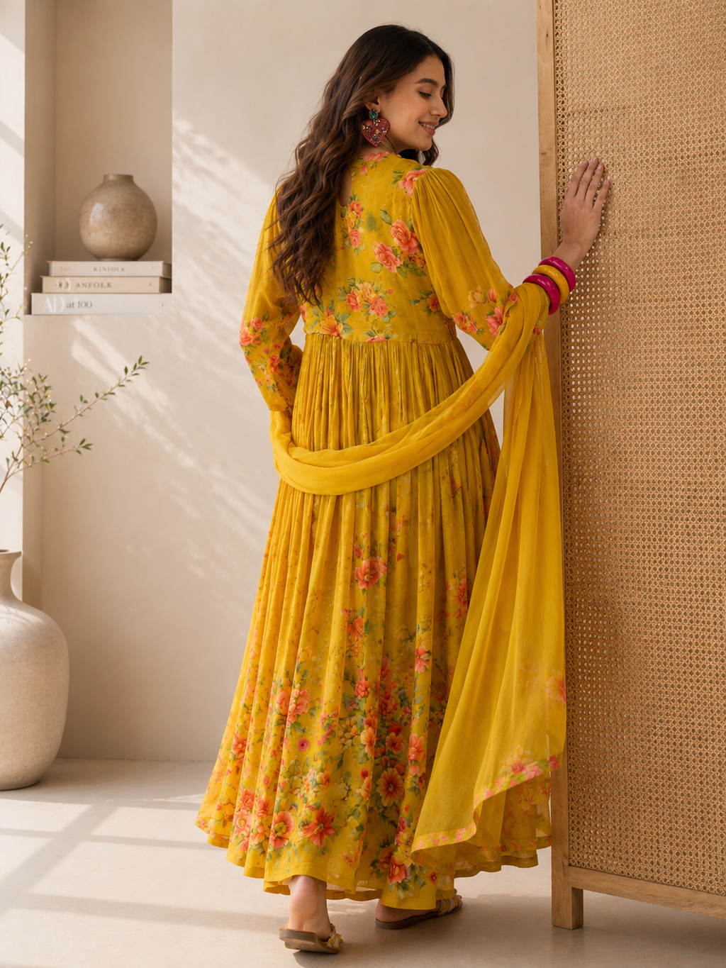 Women's Silk Blend Mustard Stitched Kurta set