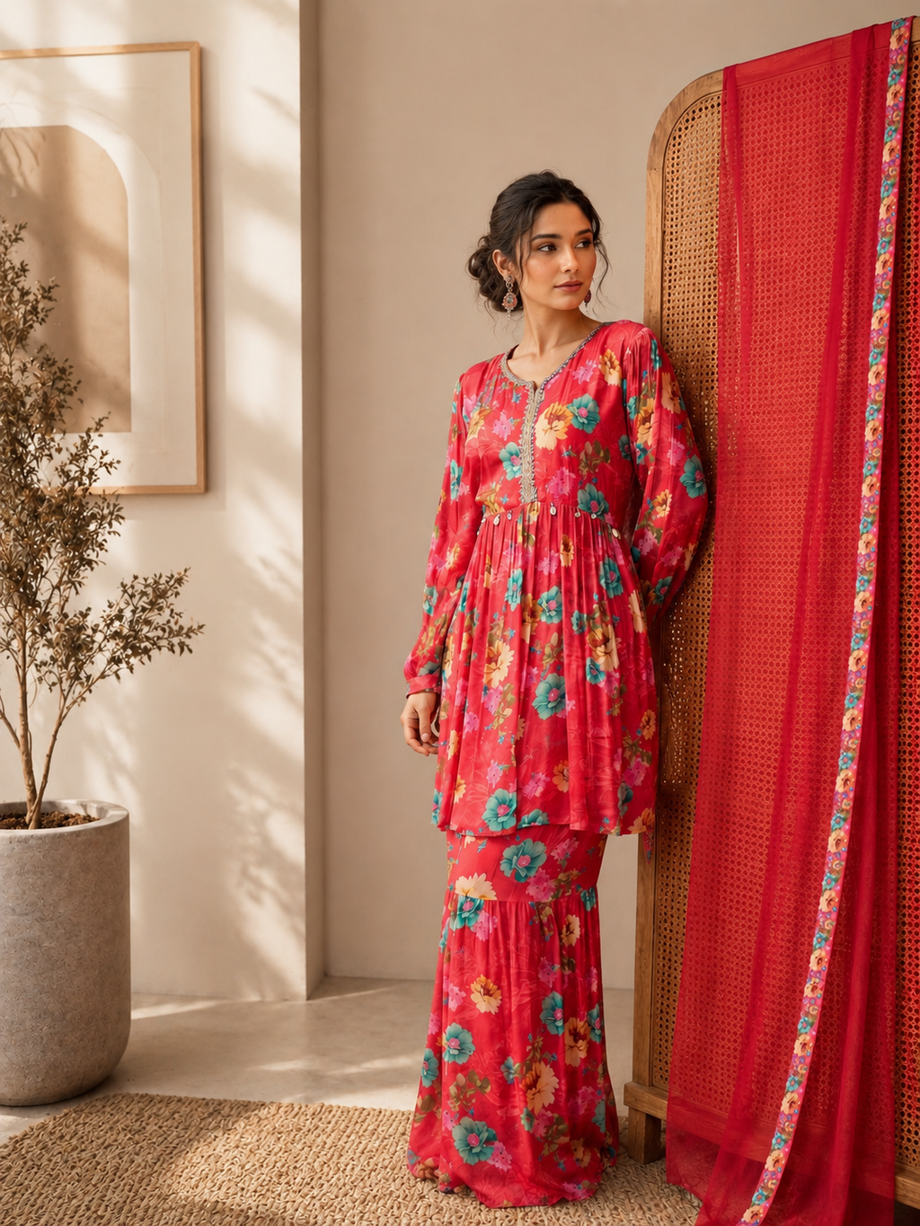 Women's Silk Blend Pink Stitched Kurta set