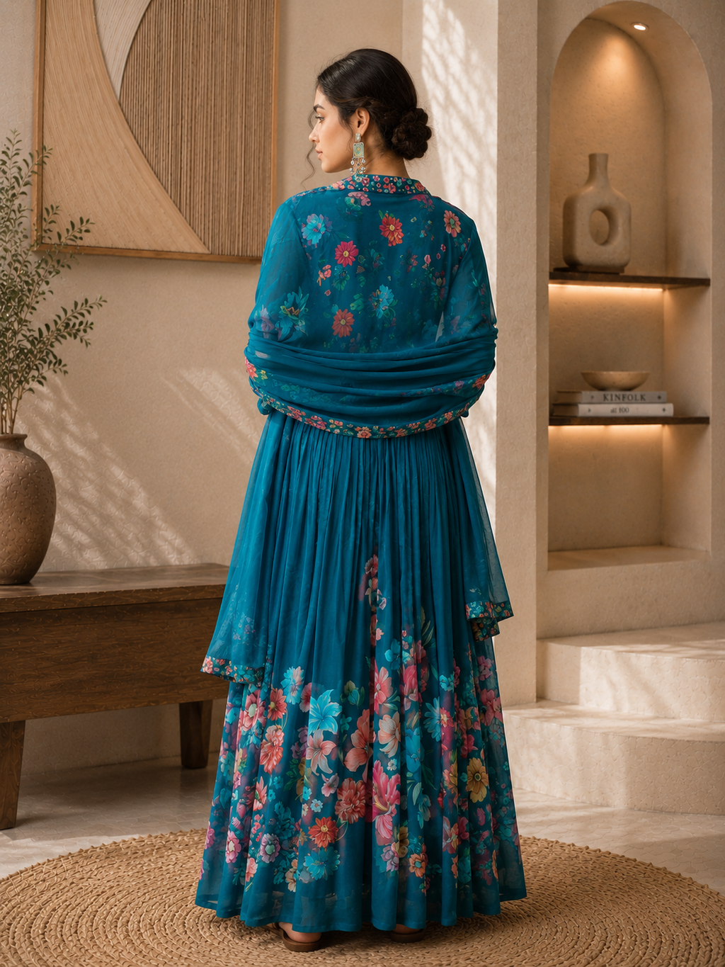 Women's Silk Blend Teal Stitched Kurta set