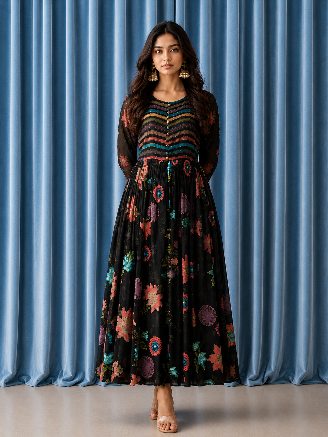Women's Silk Blend Black Stitched Kurta set