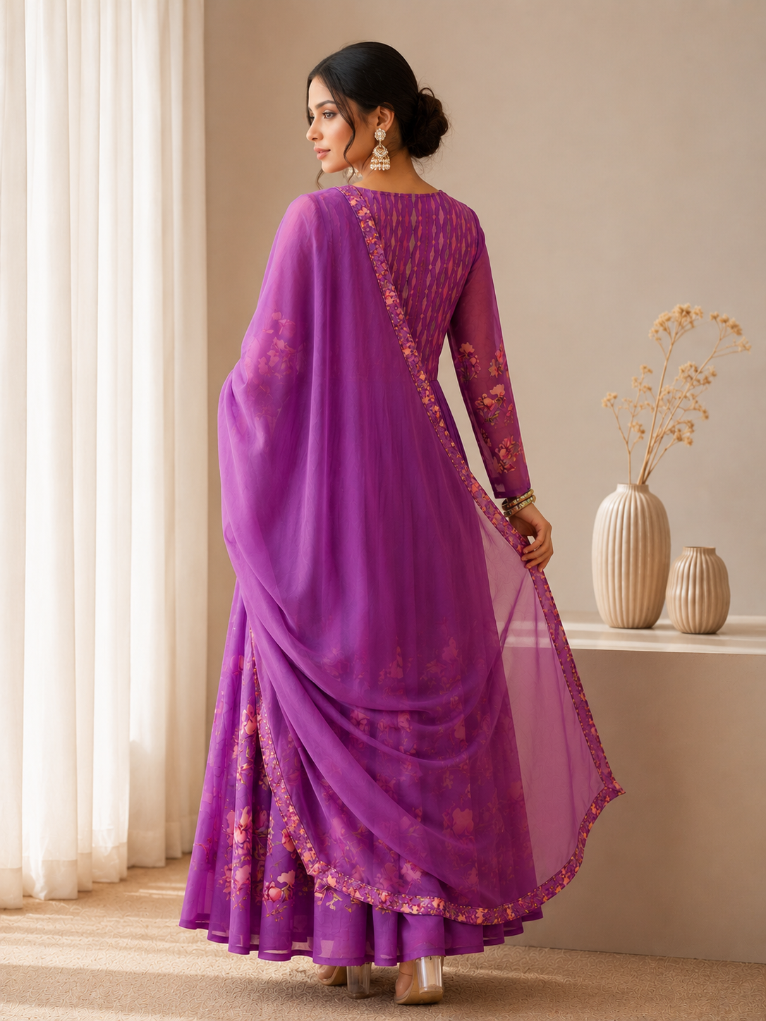 Women's Silk Blend Purple Stitched Kurta set