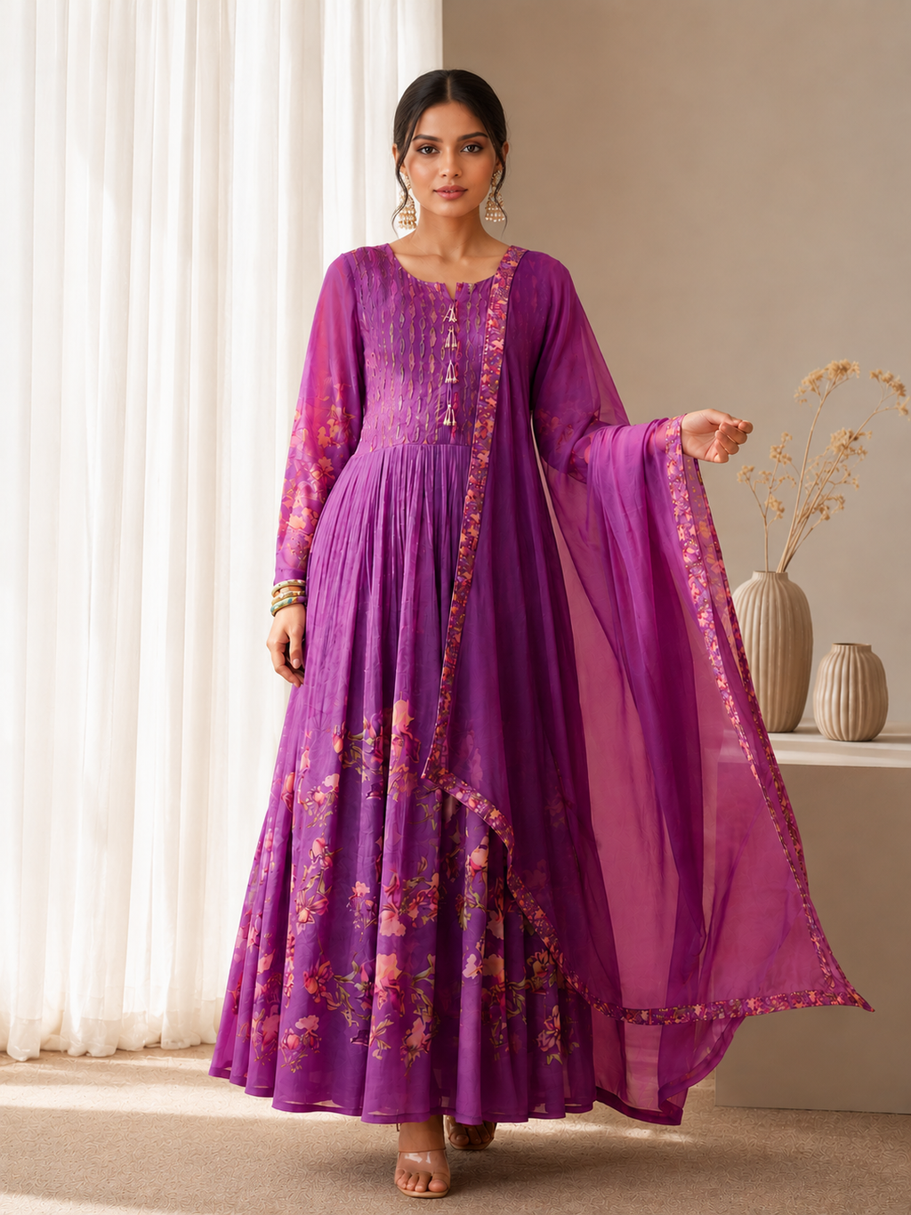 Women's Silk Blend Purple Stitched Kurta set