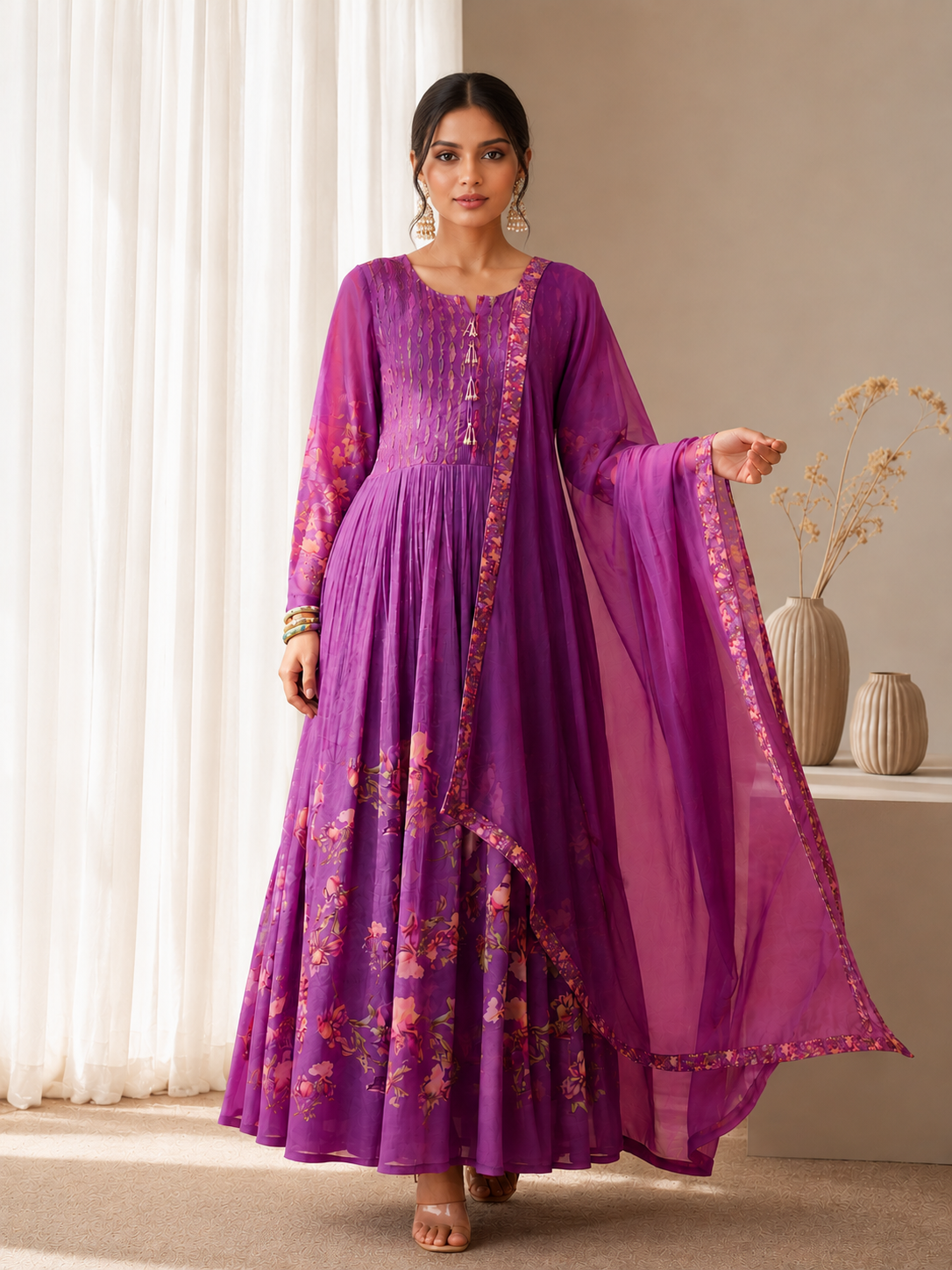 Women's Silk Blend Purple Stitched Kurta set