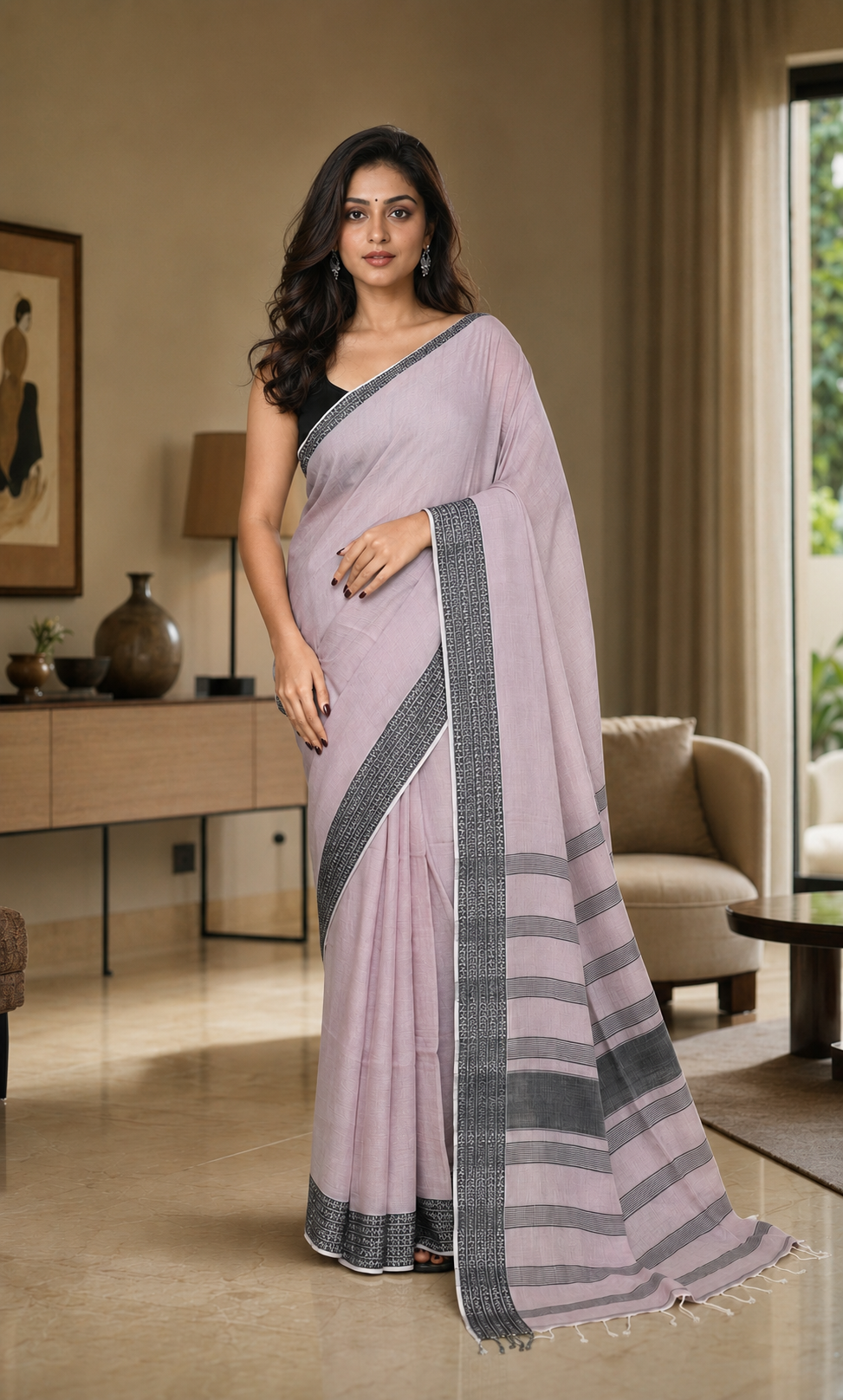 Women Cotton Alabaster Woven  Saree
