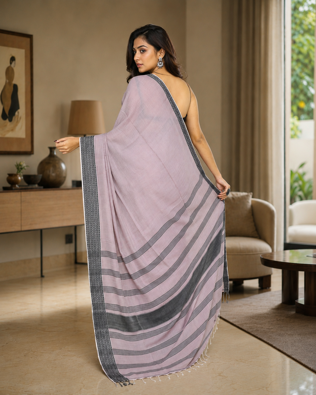 Women Cotton Alabaster Woven  Saree