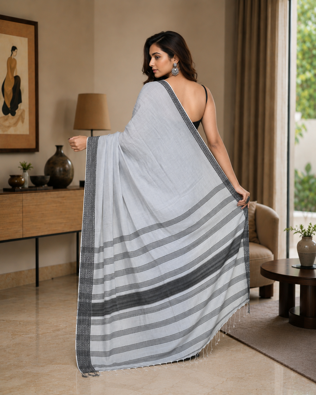 Women Cotton Pearl Woven  Saree