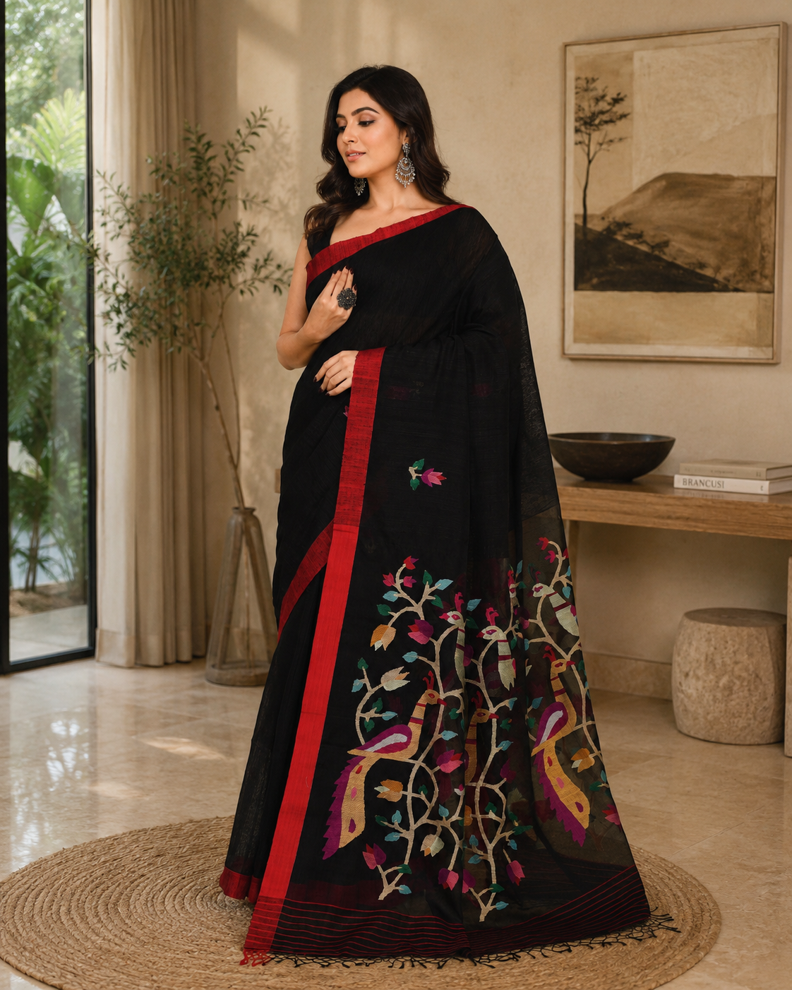 Women's Black Matka Silk Saree with Unstitched Blouse