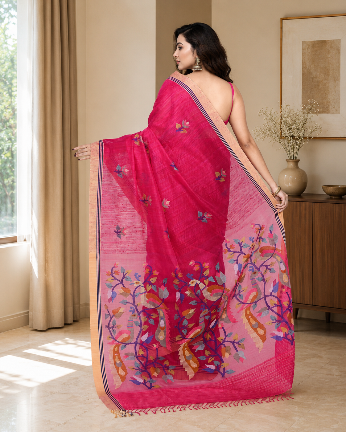 Women's Rani Pink Matka Silk Saree with Unstitched Blouse
