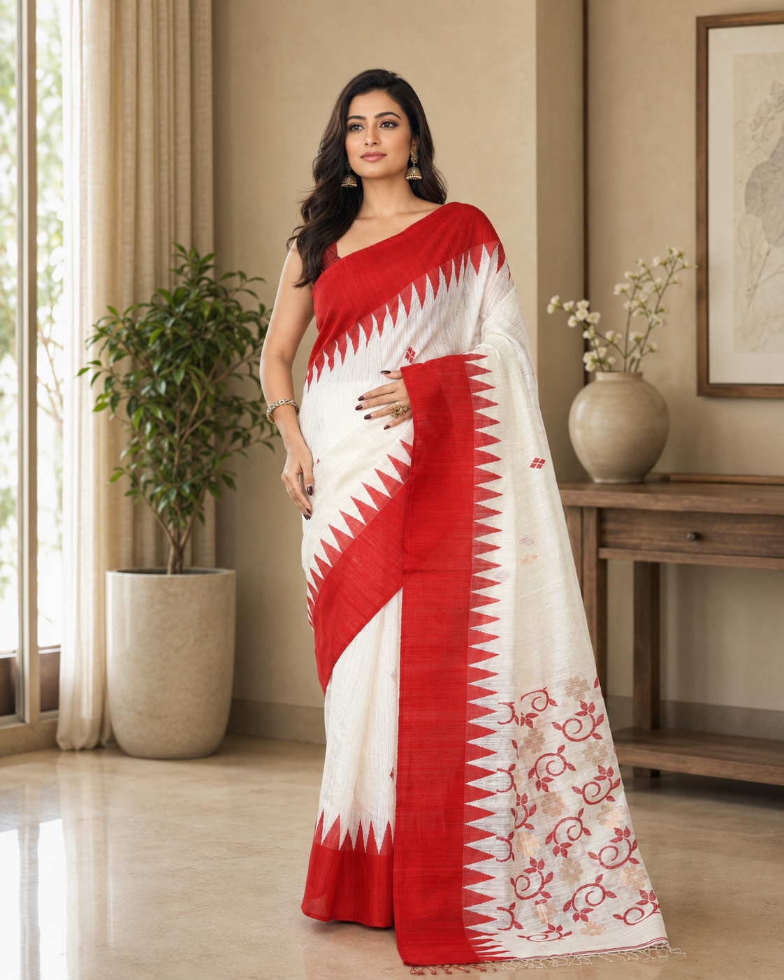 Women's Off White Matka Silk Saree with Unstitched Blouse