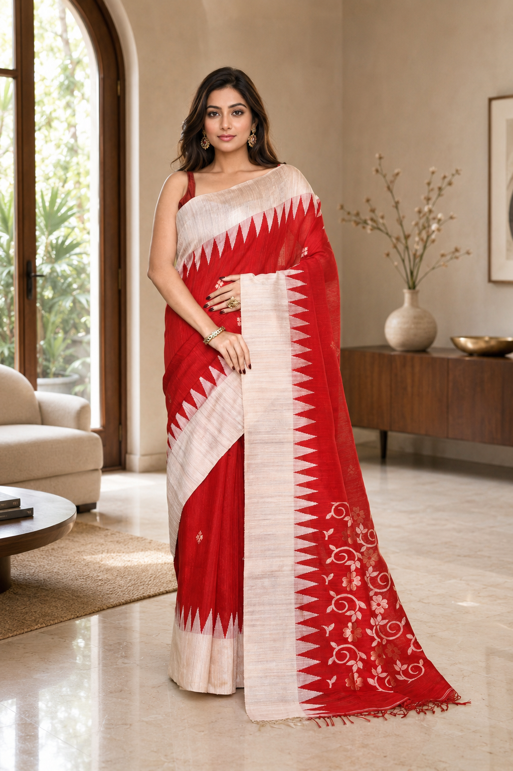 Women's Red Matka Silk Saree with Unstitched Blouse