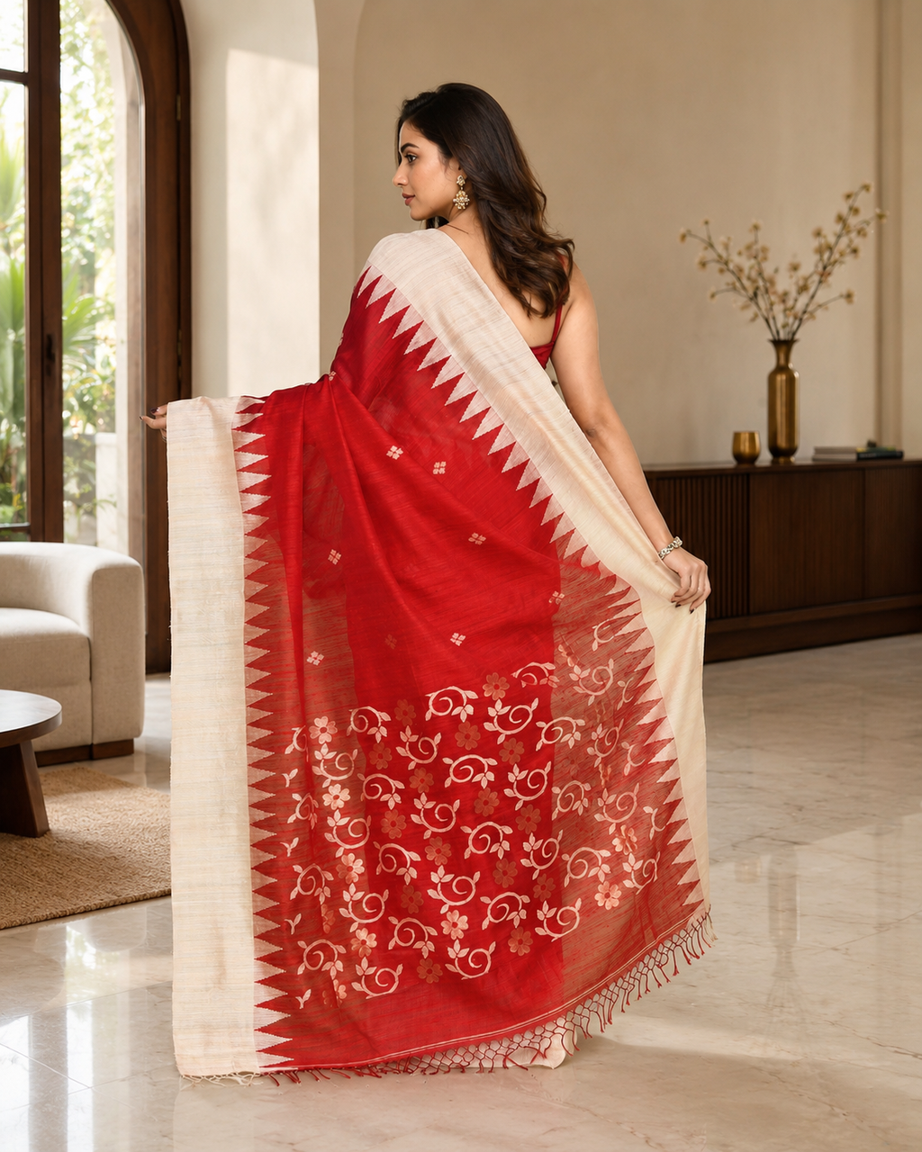 Women's Red Matka Silk Saree with Unstitched Blouse