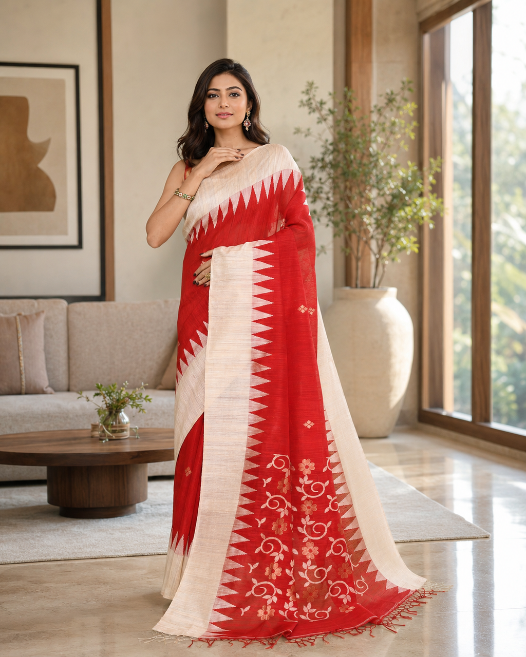 Women's Red Matka Silk Saree with Unstitched Blouse