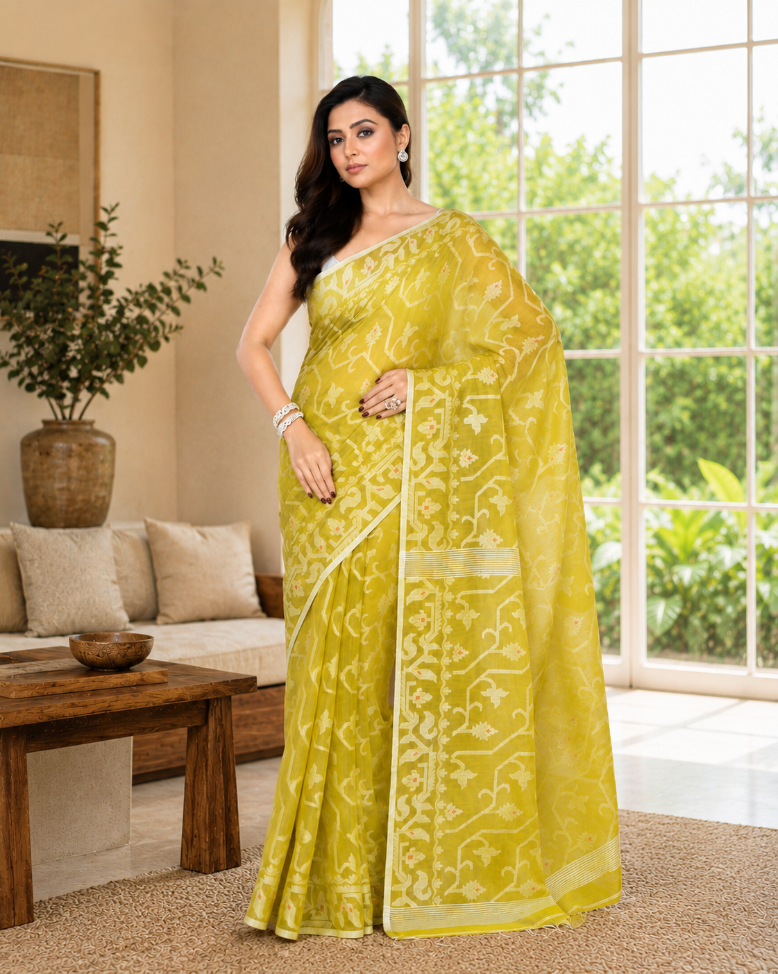 Women Cotton Blend Straw Woven  Saree