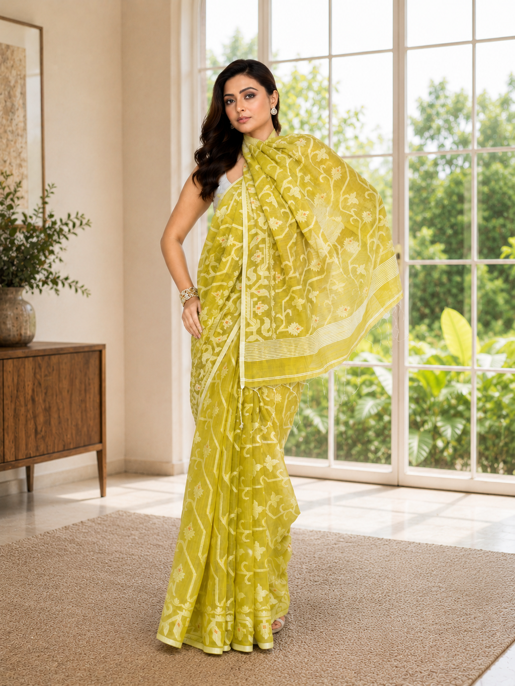 Women Cotton Blend Straw Woven  Saree