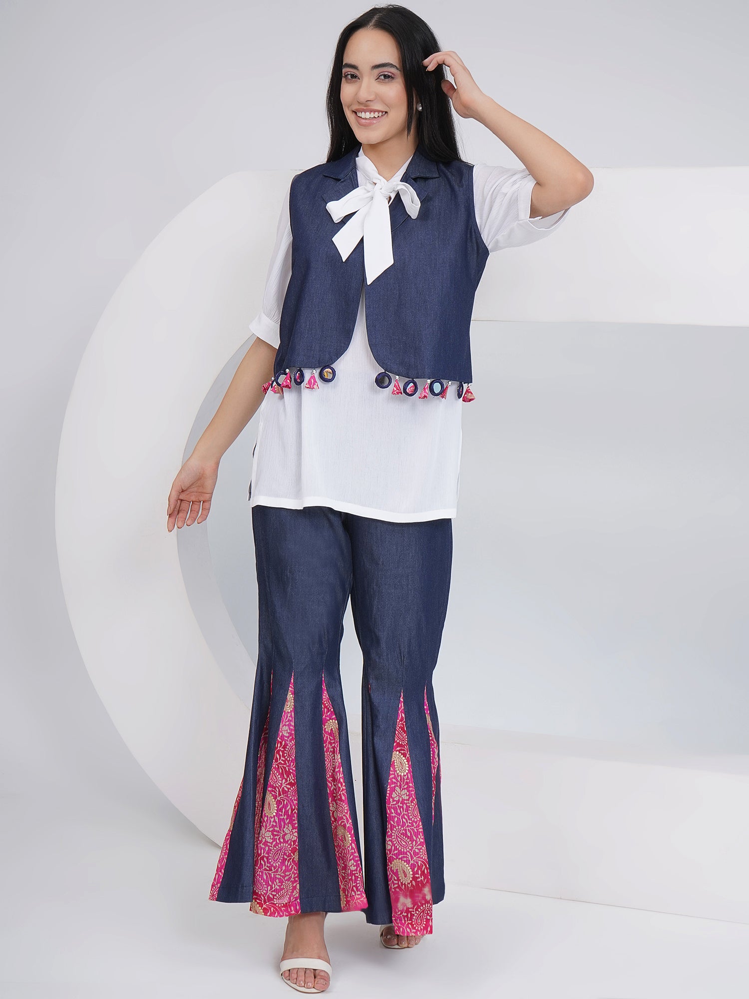 Ethnic White Denim Shara With Shirt and Jacket