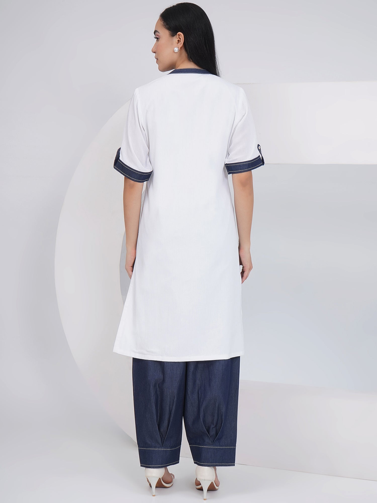 Ethnic White White embroidered shirt with afghani pants