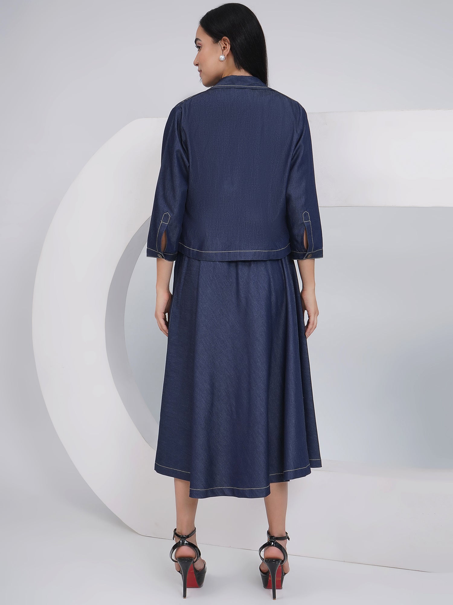 Ethnic Black Denim A Line skirt with Inner and Jacket