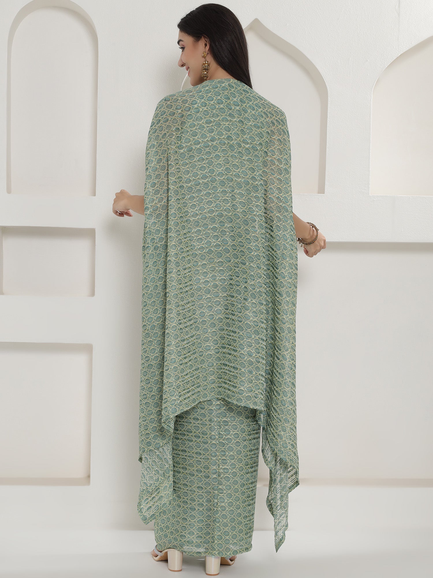 Green Georgette Cape inner and Shirt set