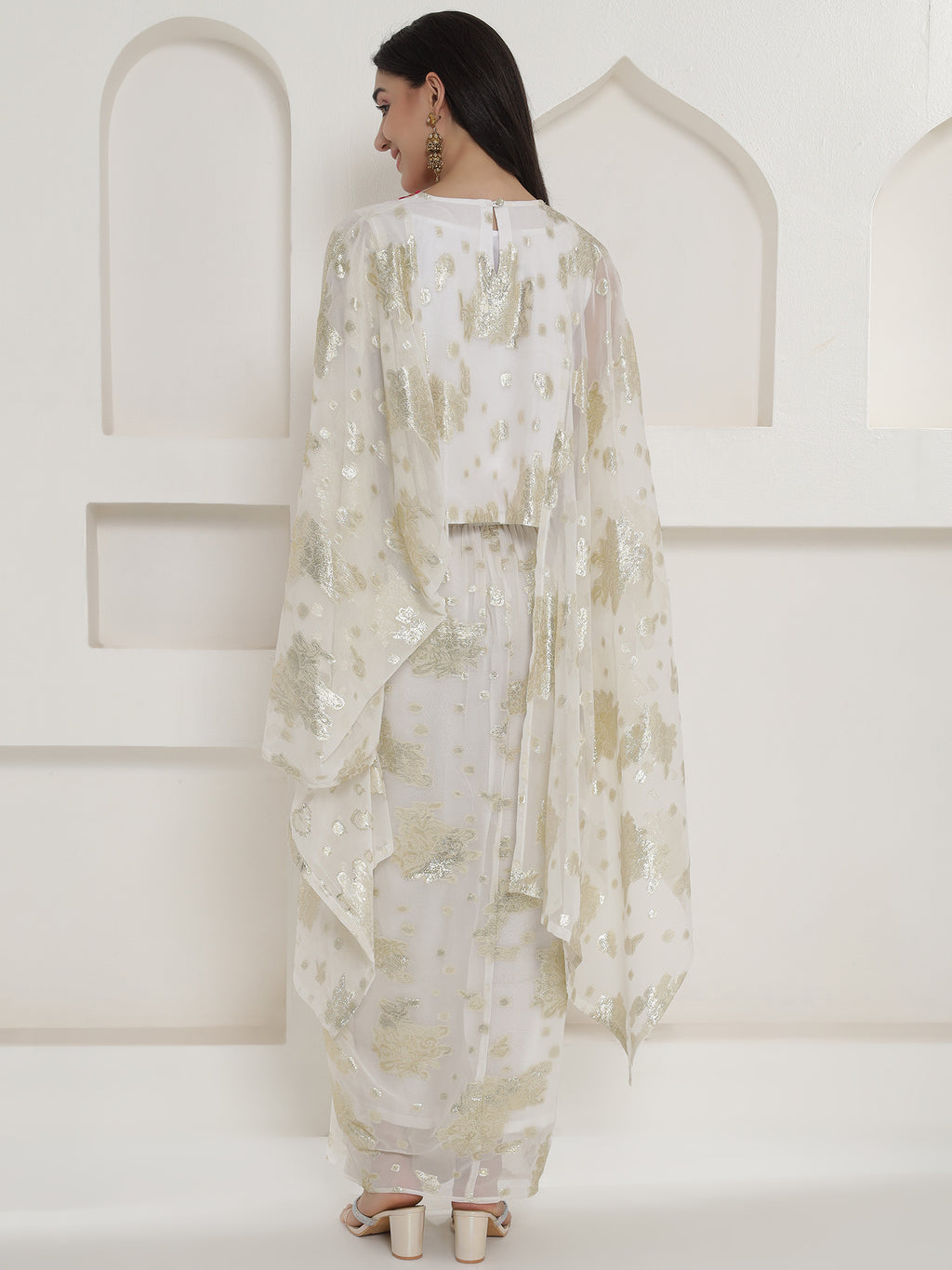 White & Pink Kaftan with Skirt