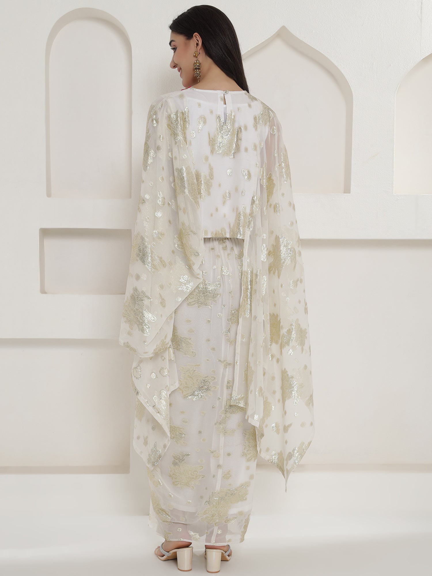 White & Pink Kaftan with Skirt