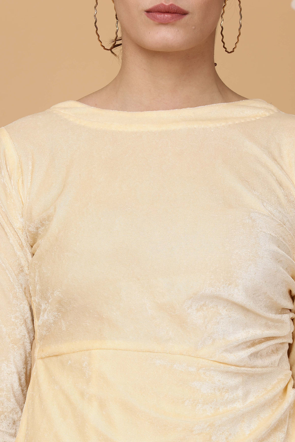 Women Lite Beige Velvet Dress