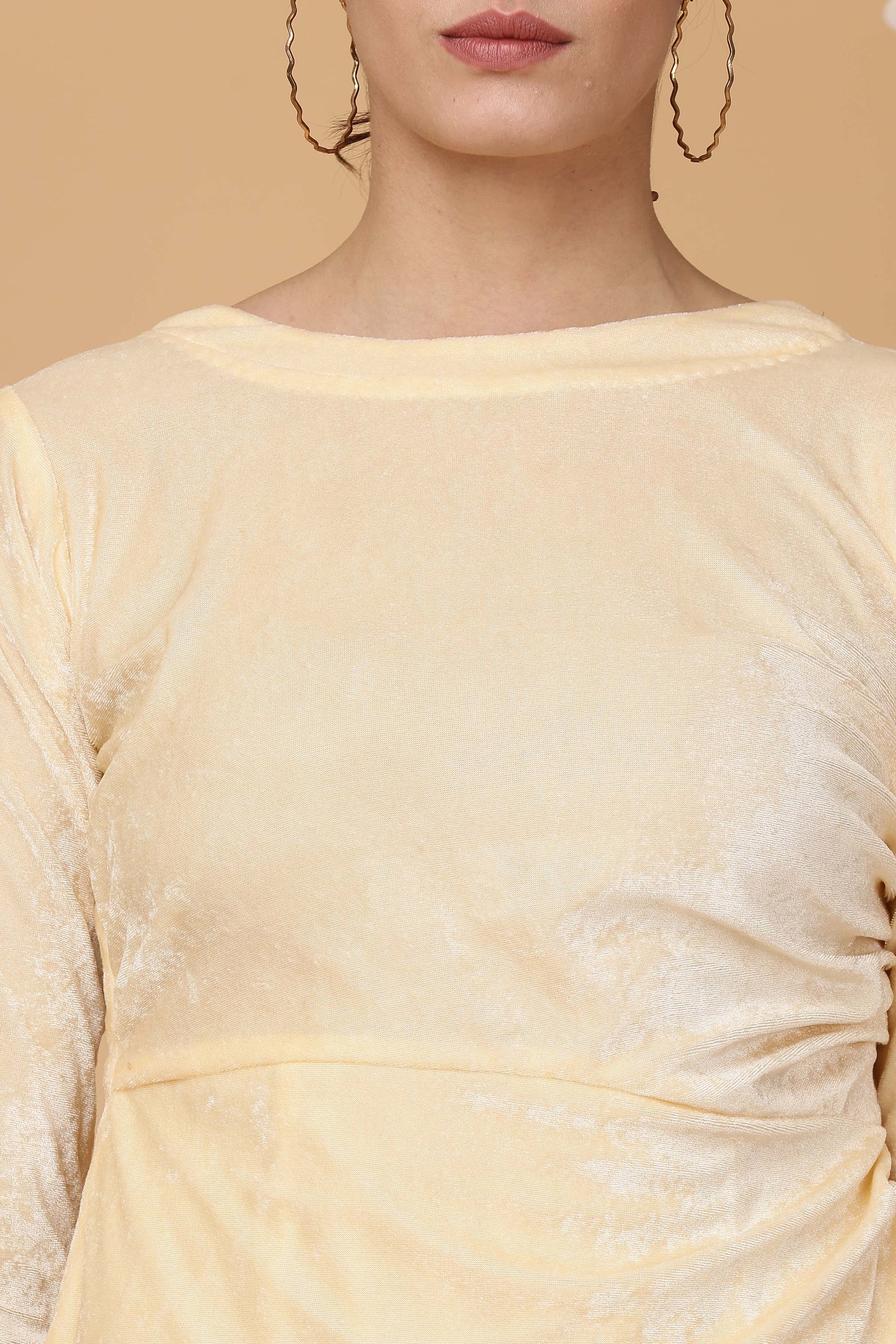 Women Lite Beige Velvet Dress