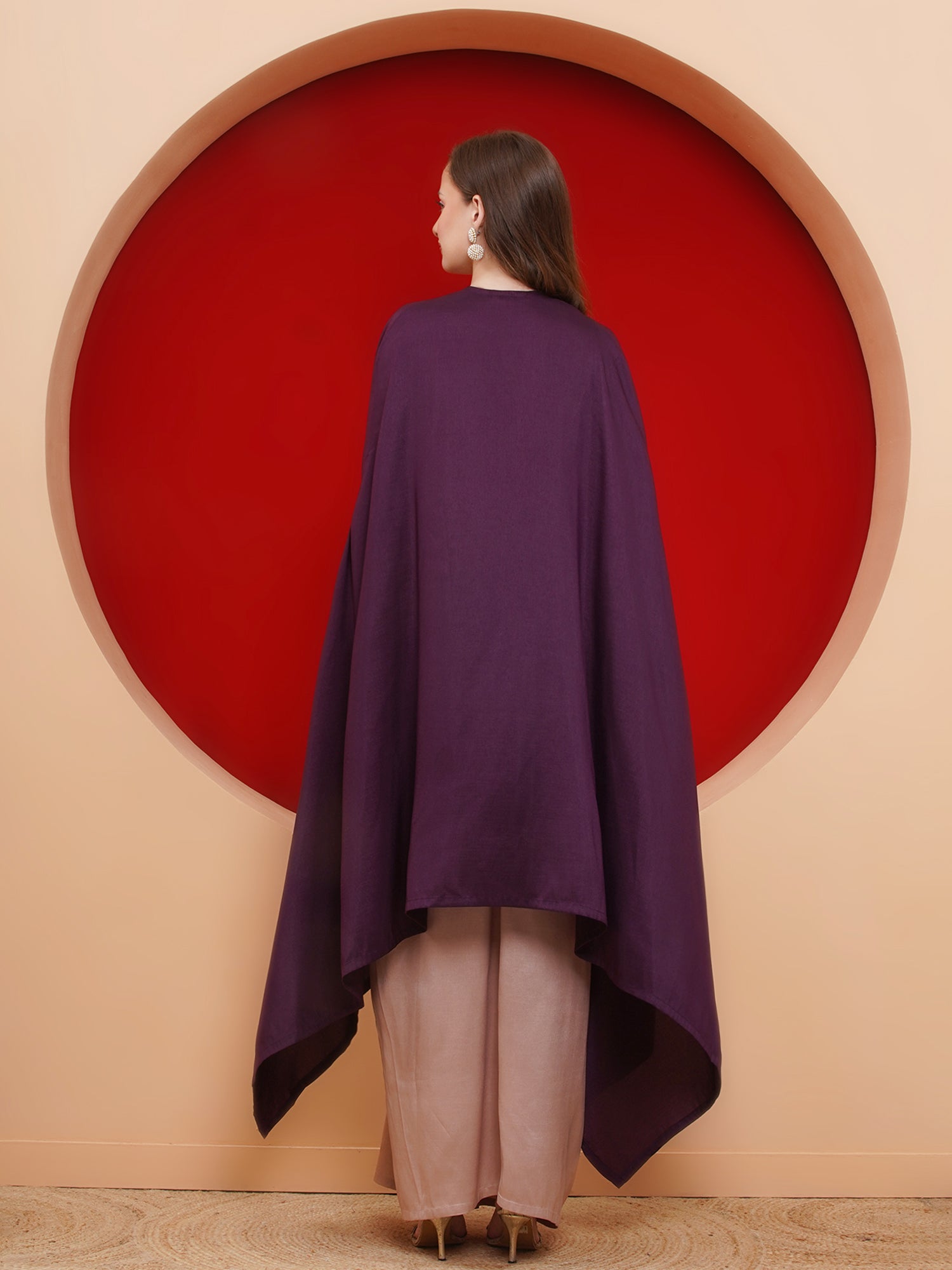 Women Purple and Rose Gold Skirt set with Cape