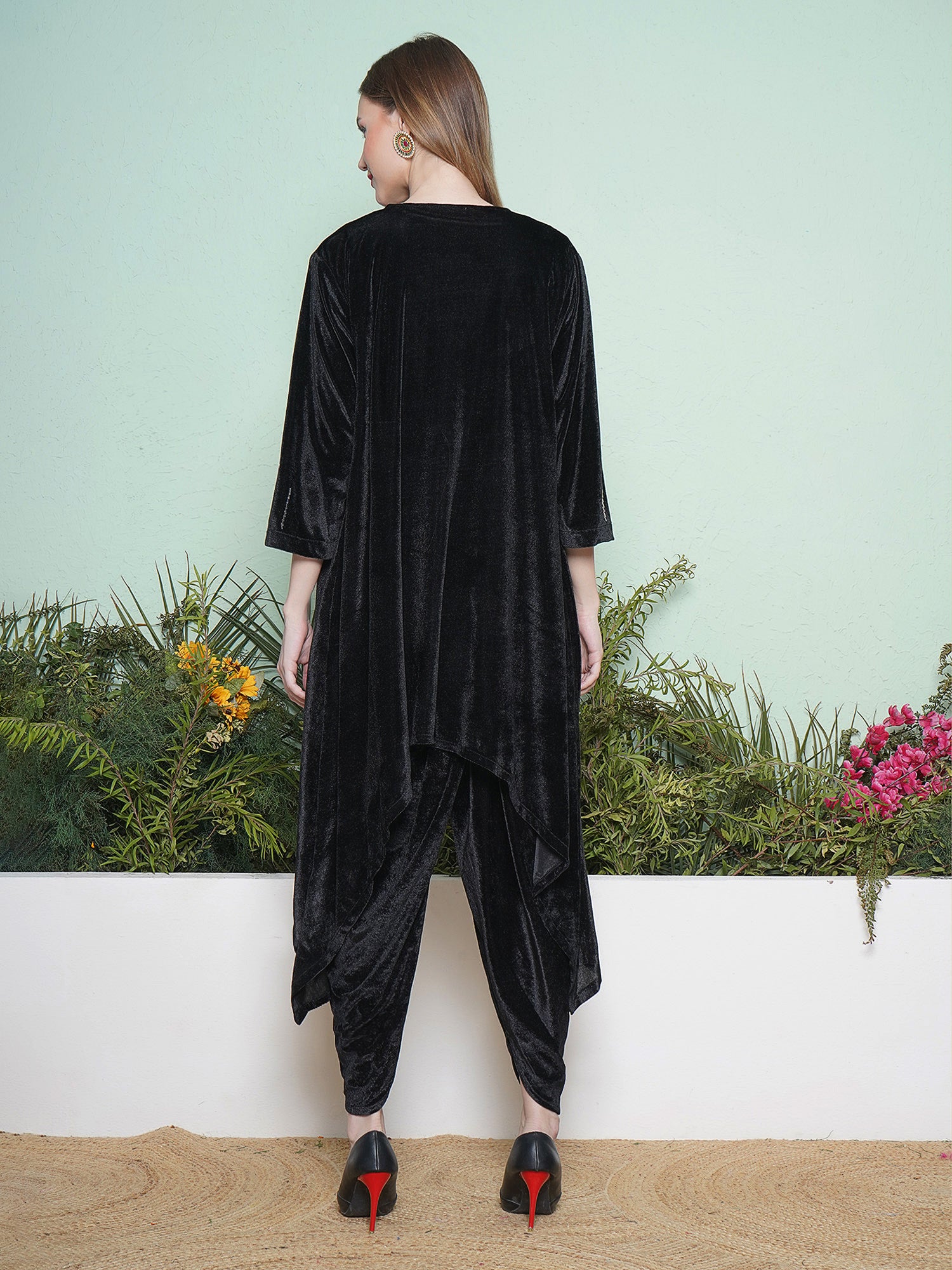 Women Black Dhoti Salwaar with Inner and  Hand Embellished Jacket