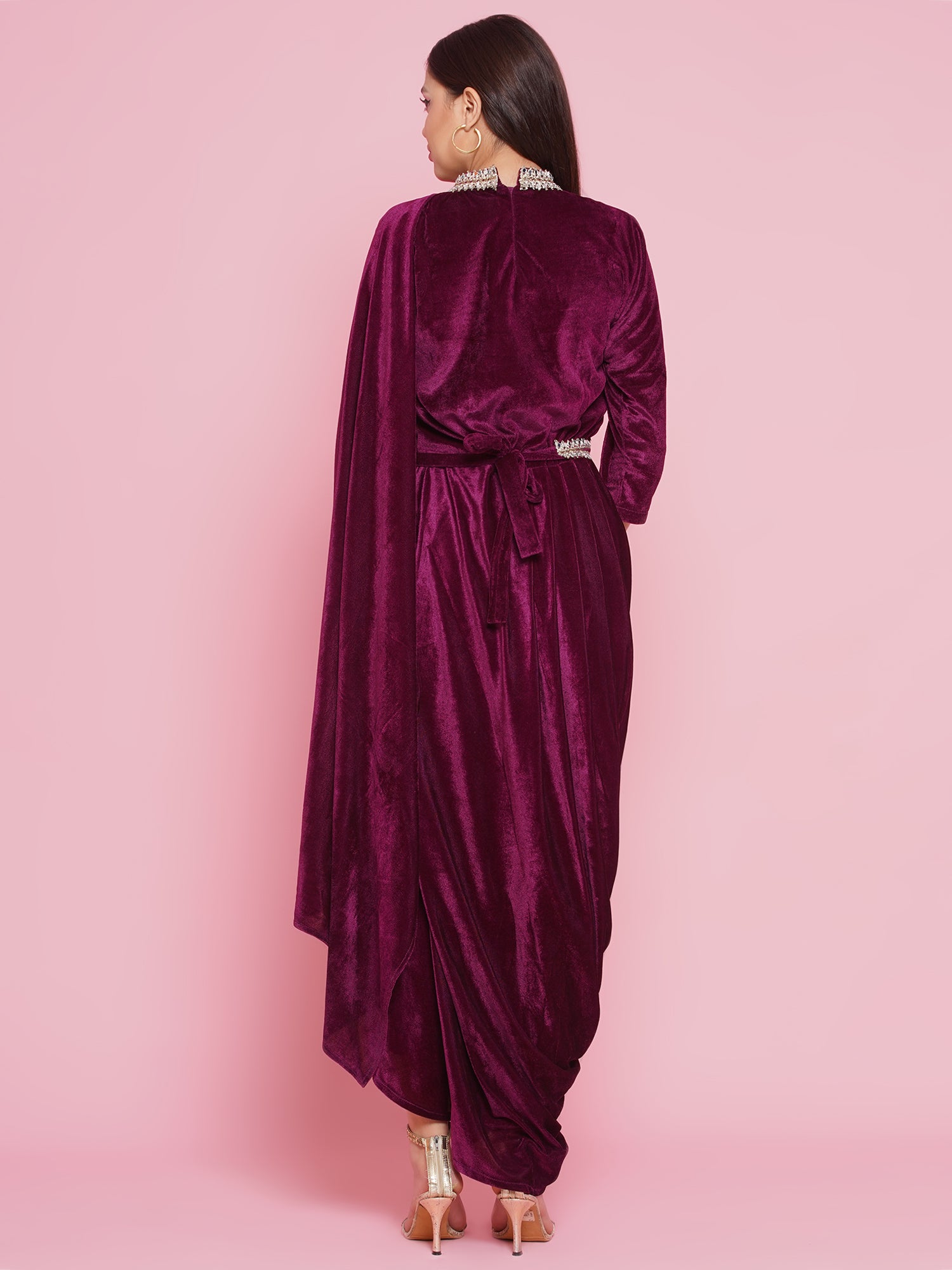 Women Wine Drape Kurta and Pant