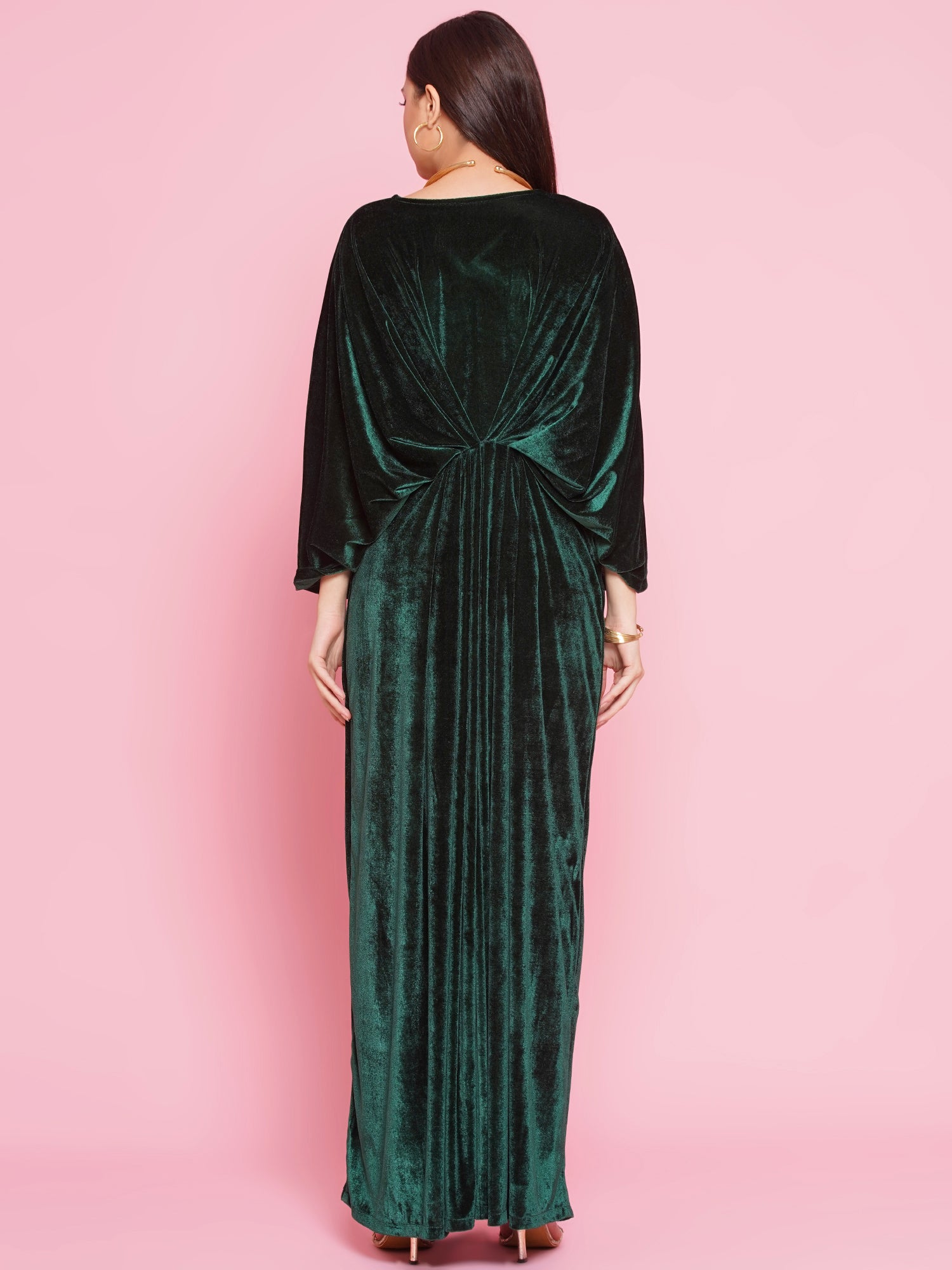 Women Green Velvet Hand Embellished Gown