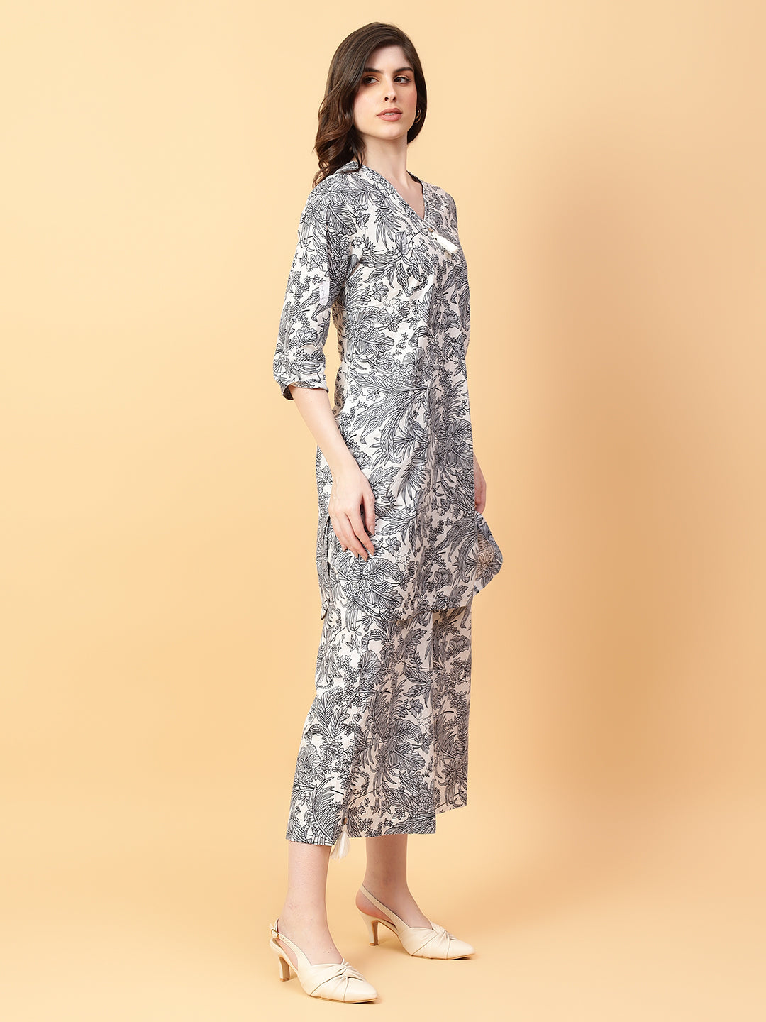Grey Cotton Printed & Hand Work Co-ord Set (Set of 2)