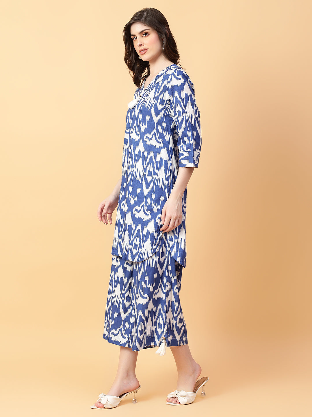 Blue Cotton Printed & Hand Work Co-Ord Set (Set of 2)