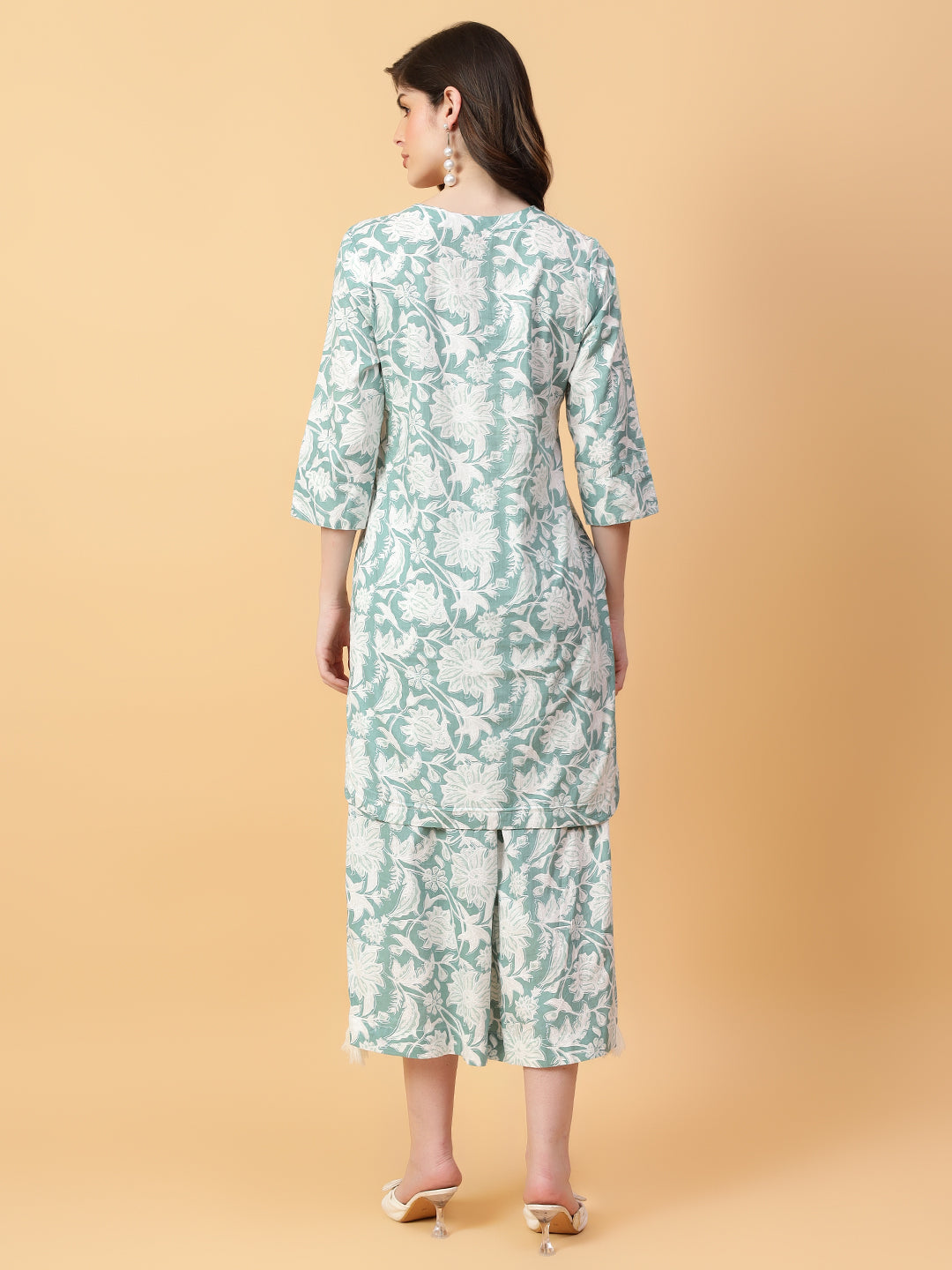 Green Cotton Printed & Hand Work Co-Ord Set (Set of 2)