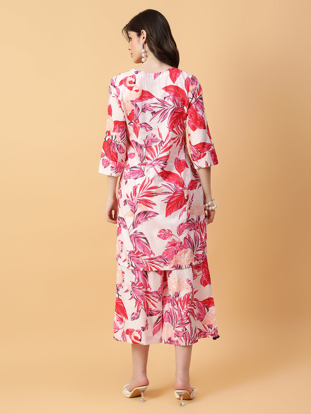 Red Cotton Printed & Hand Work Co-ord Set (Set of 2)