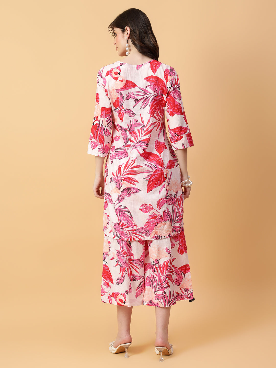 Red Cotton Printed & Hand Work Co-ord Set (Set of 2)