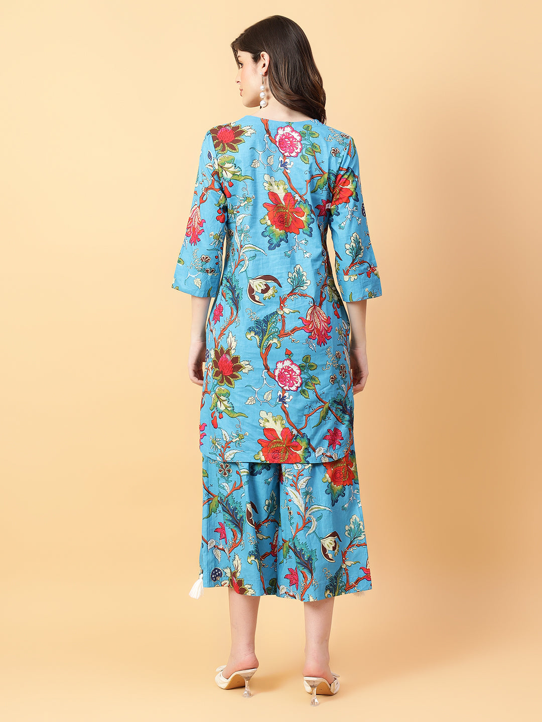 Blue Cotton Printed & Hand Work Co-ord Set (Set of 2)