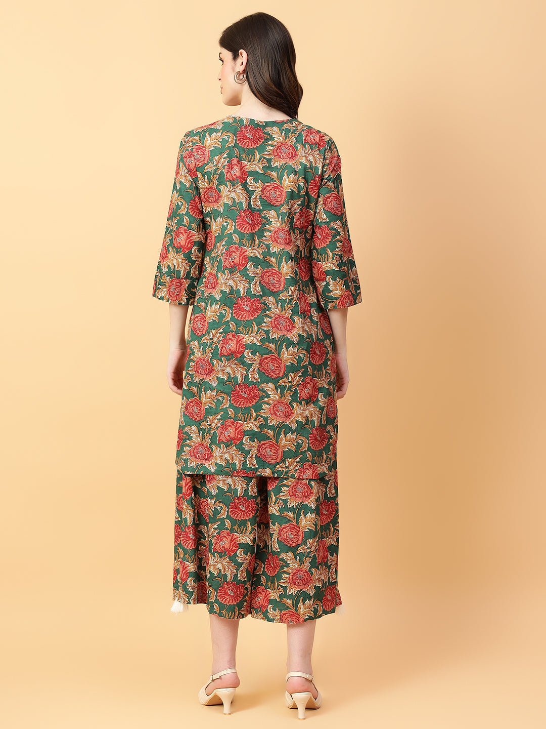 Green Cotton Printed & Hand Work Co-Ord Set (Set of 2)