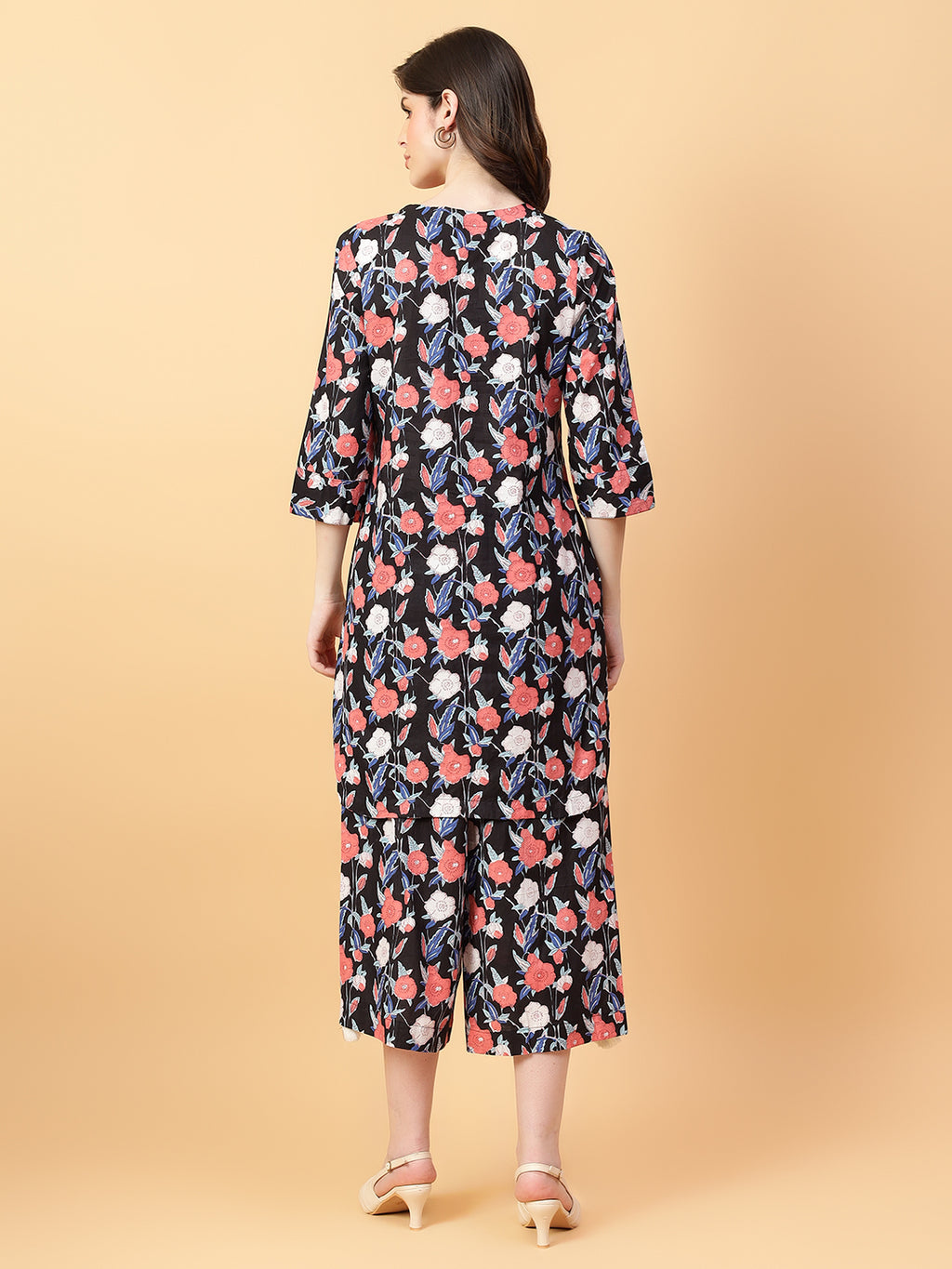 Black Cotton Printed & Hand Work Co-ord Set (Set of 2)