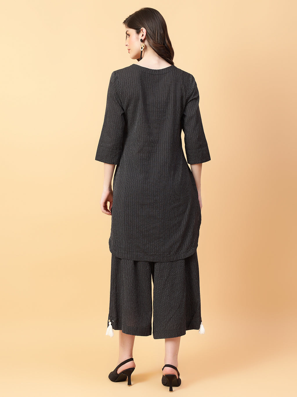 Black Cotton Khatha & Hand Work Co-ord Set (Set of 2)