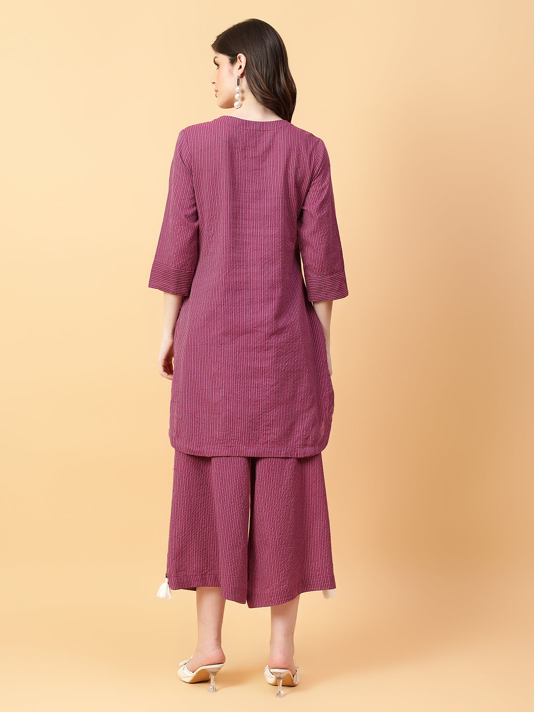 Purple Cotton Khatha & Hand Work Co-ord Set (Set of 2)