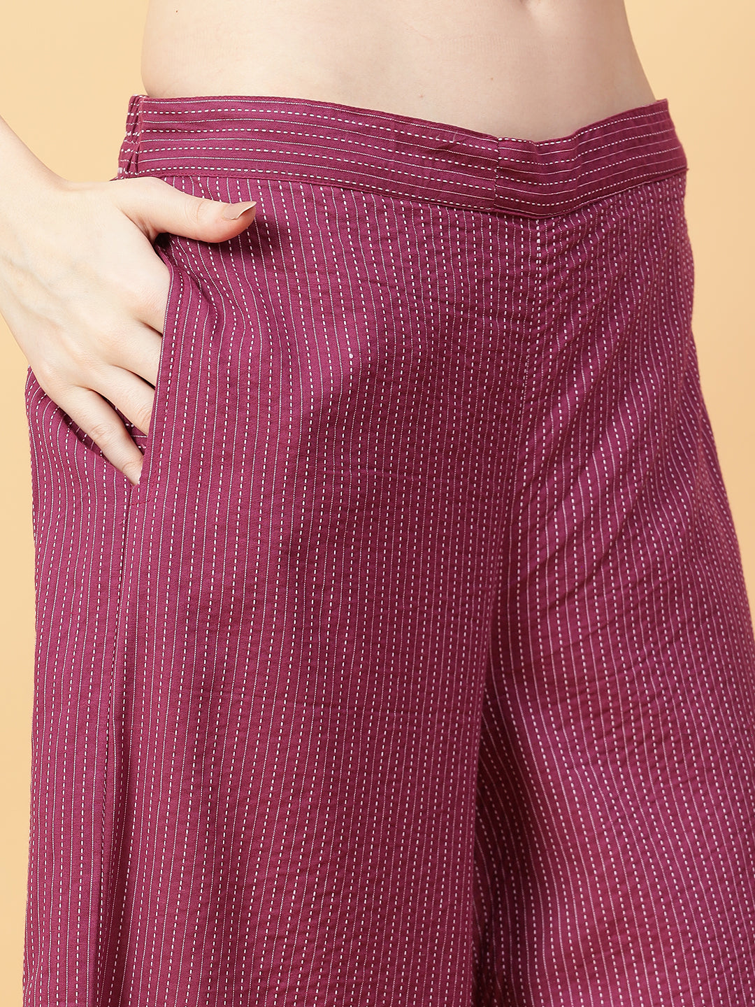 Purple Cotton Khatha & Hand Work Co-ord Set (Set of 2)
