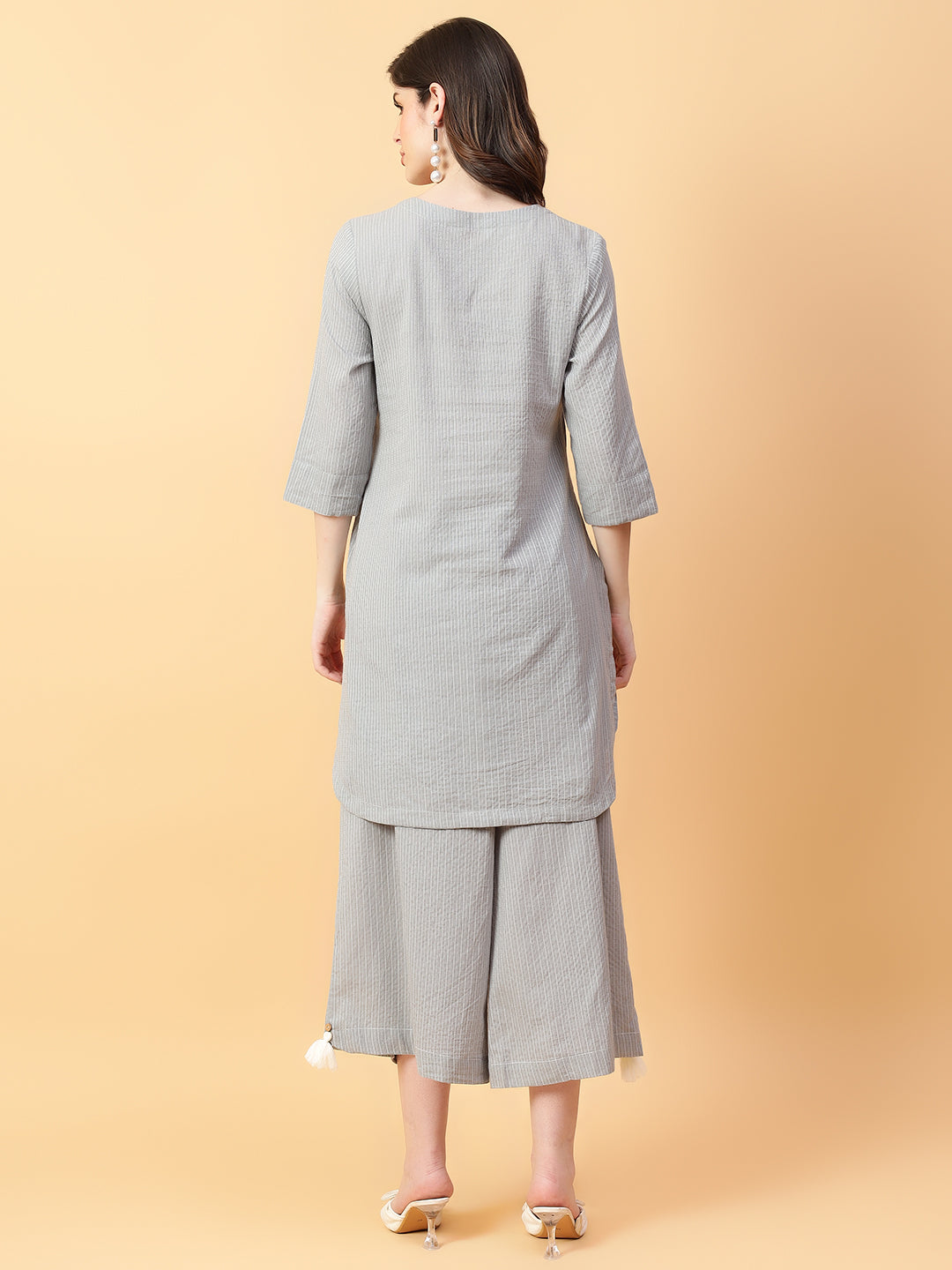 Grey Cotton Khatha & Hand Work Co-ord Set (Set of 2)