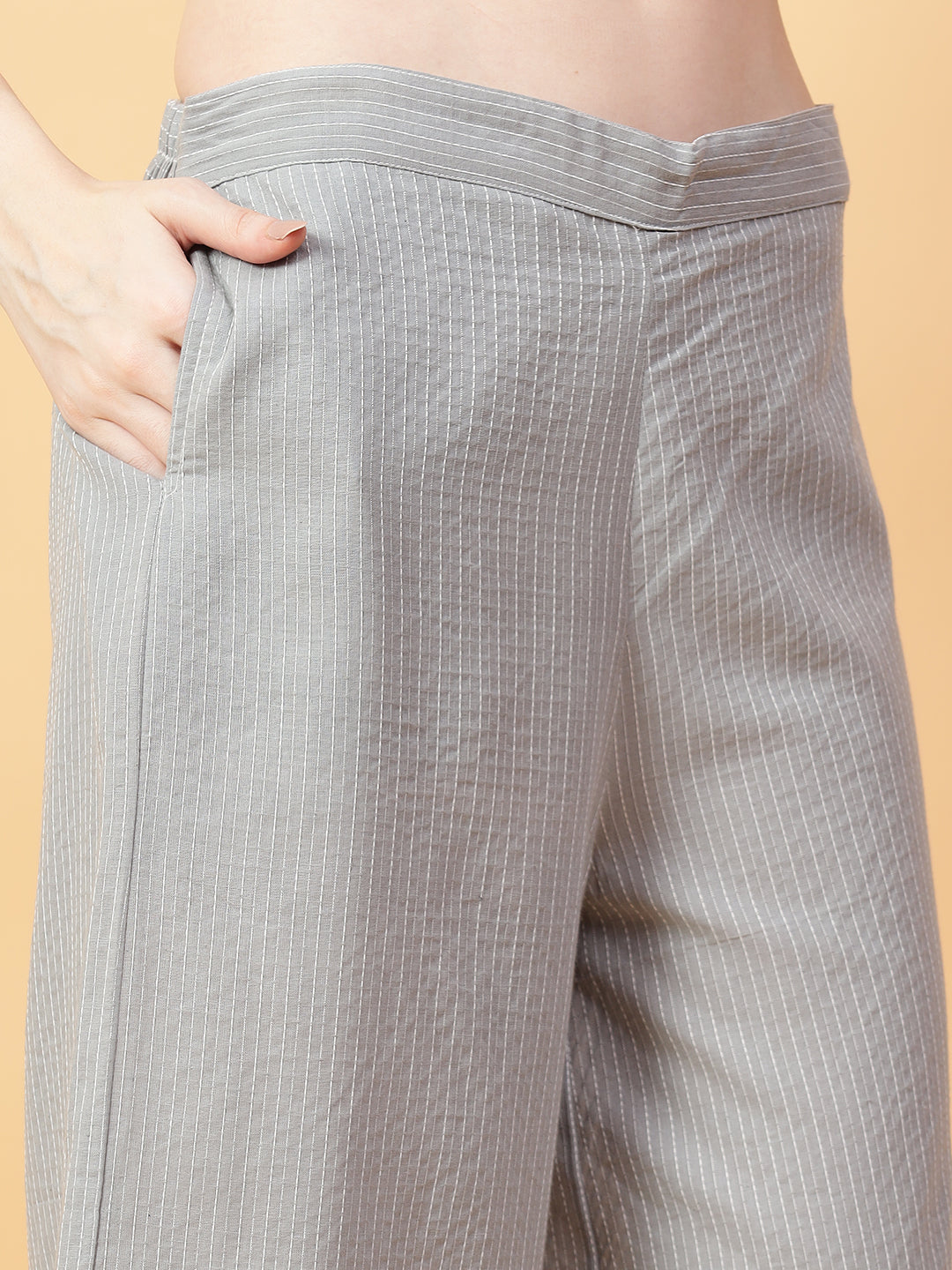 Grey Cotton Khatha & Hand Work Co-ord Set (Set of 2)