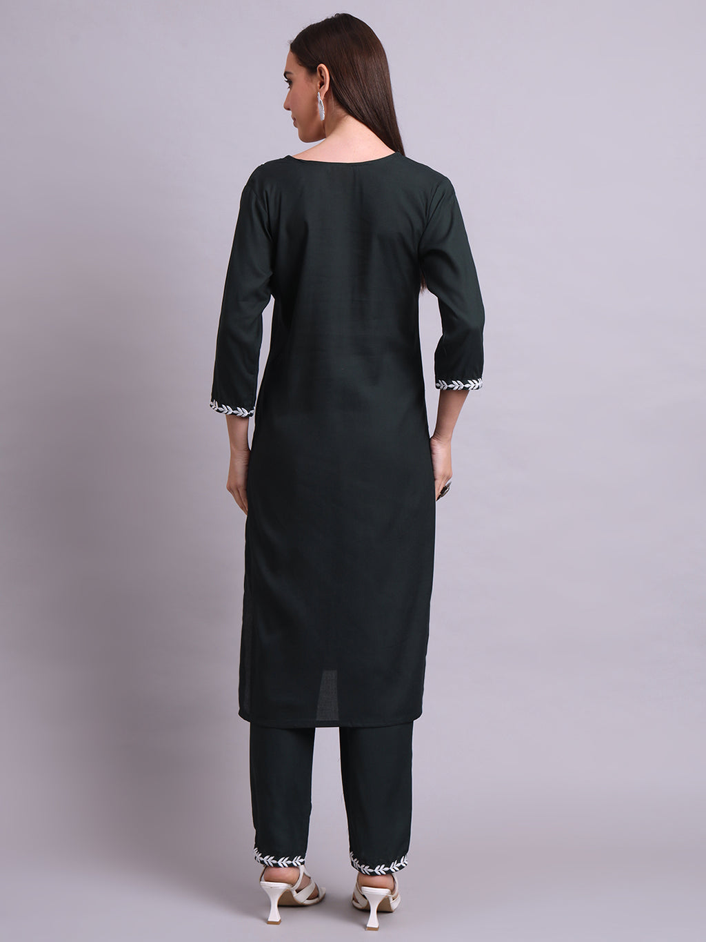 Green Cotton & Embroidery Work Kurta With Pant Set