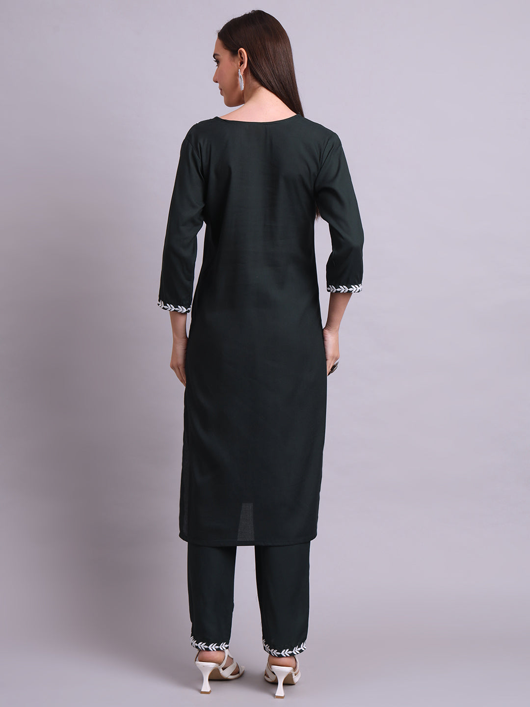 Green Cotton & Embroidery Work Kurta With Pant Set