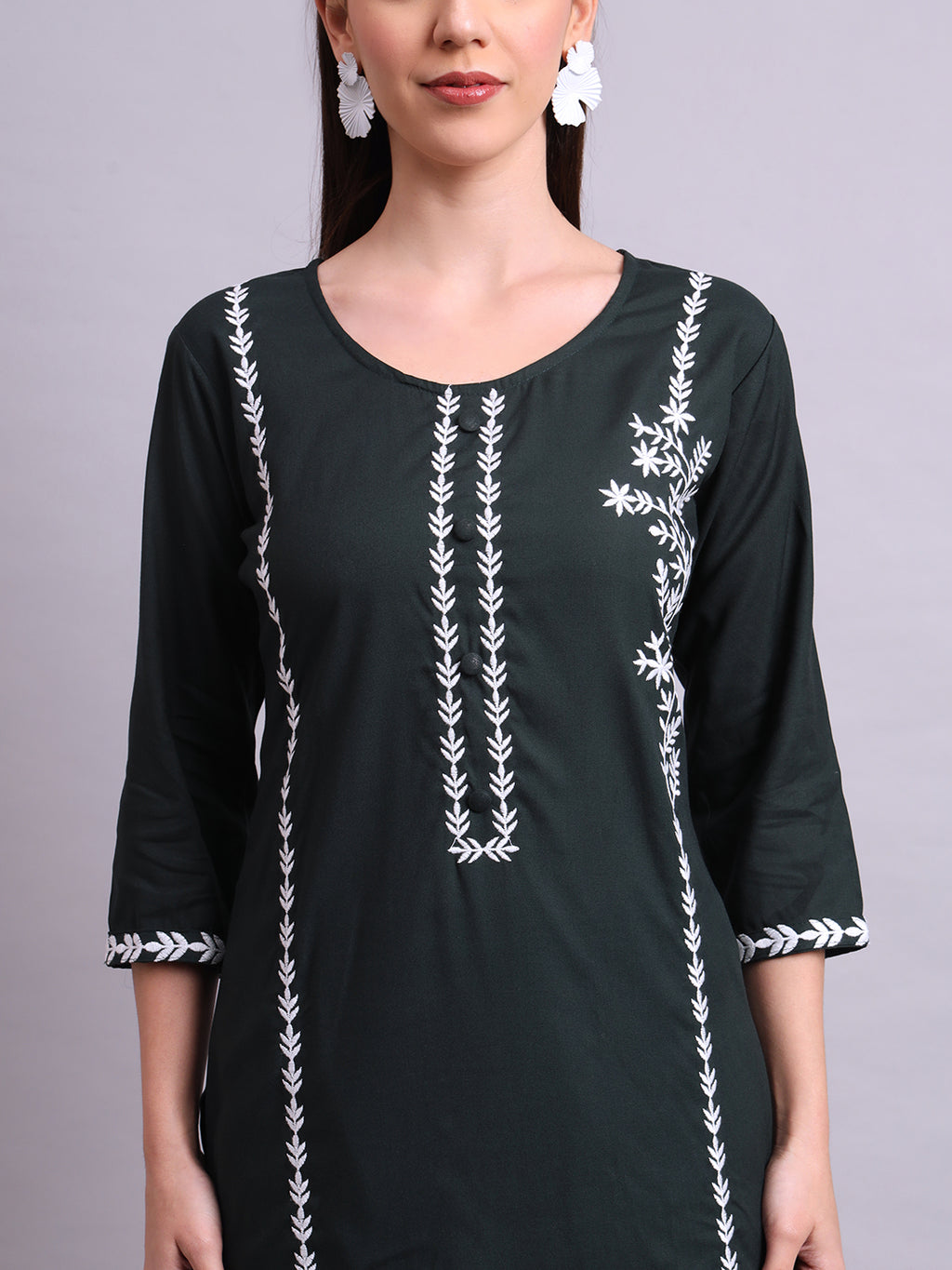 Green Cotton & Embroidery Work Kurta With Pant Set