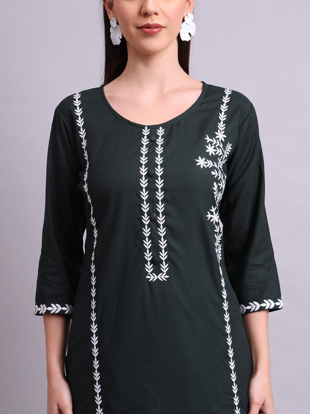Green Cotton & Embroidery Work Kurta With Pant Set