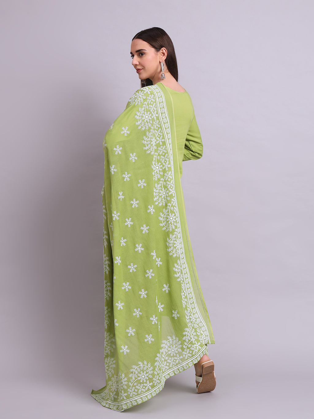 Green Cotton & Embroidery Work Kurta With Pant Sets with dupatta