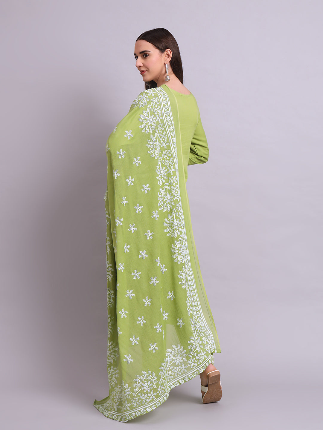 Green Cotton & Embroidery Work Kurta With Pant Sets with dupatta